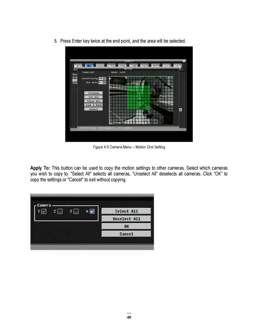 EverFocus ECOR264-8F1, ECOR264-8D1, ECOR264-4D1, ECOR264-4F1 user manual Camera Menu Motion Grid Setting 