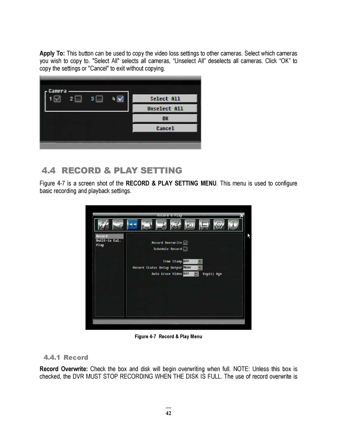 EverFocus ECOR264-4D1, ECOR264-8F1, ECOR264-8D1, ECOR264-4F1 user manual Record & Play Setting 