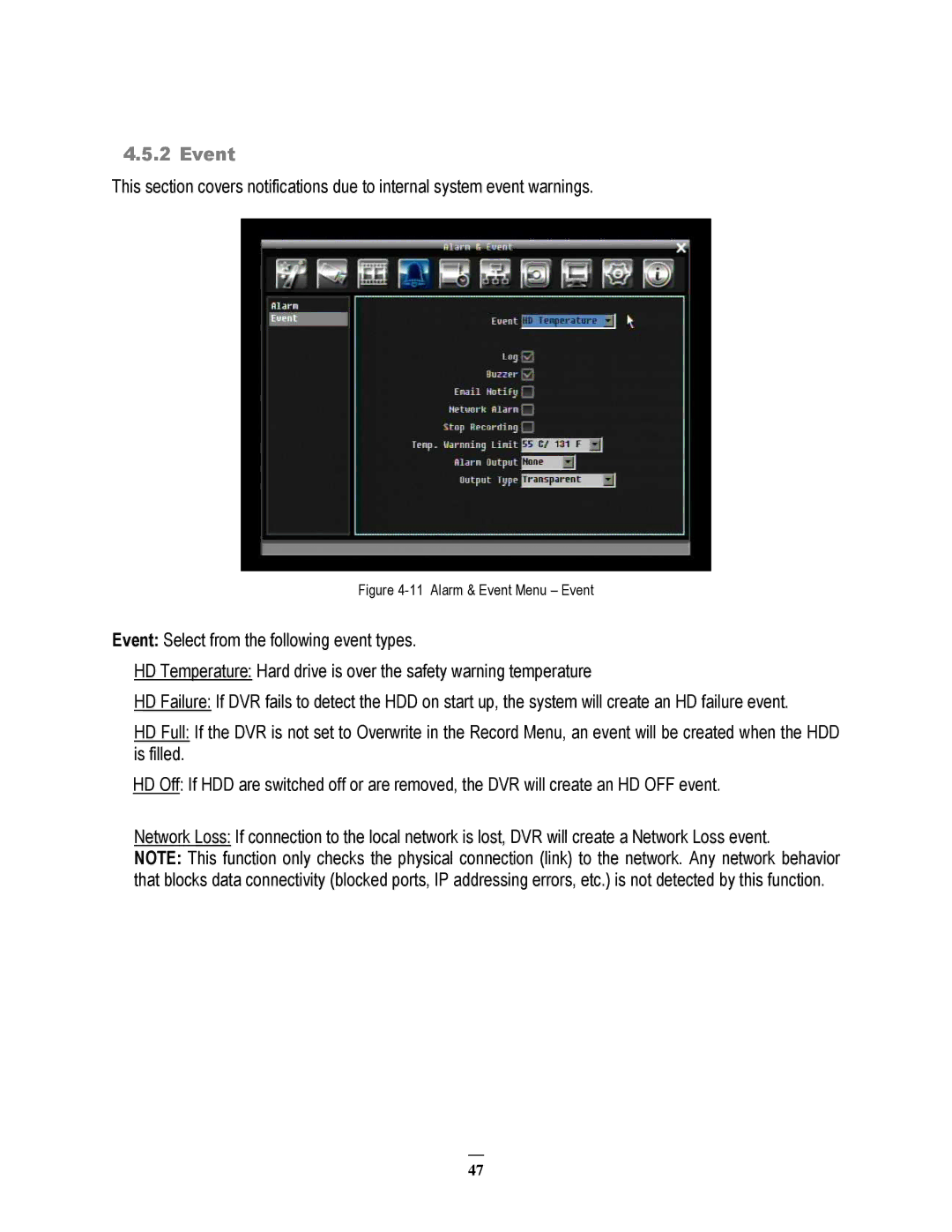 EverFocus ECOR264-4F1, ECOR264-8F1, ECOR264-8D1, ECOR264-4D1 user manual Alarm & Event Menu Event 