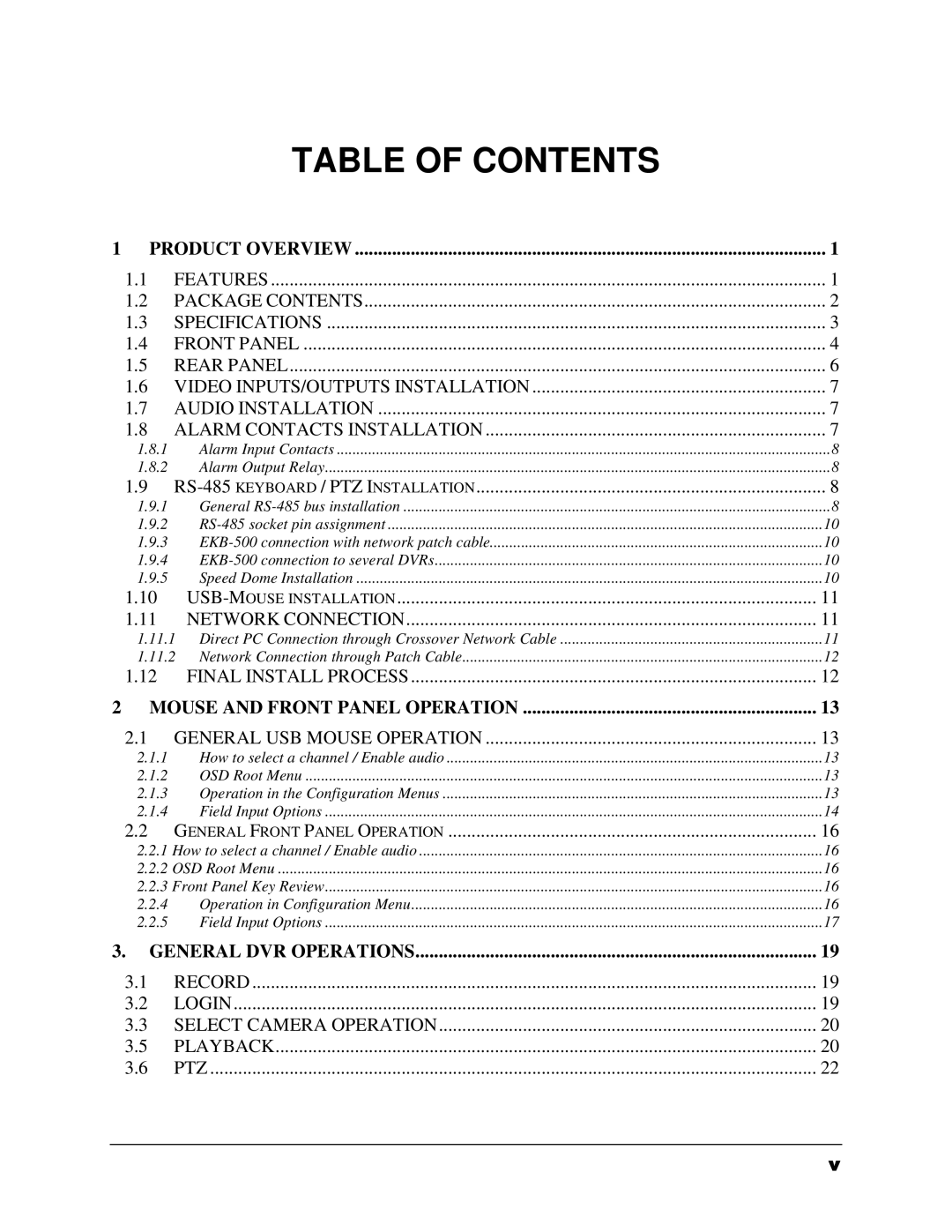 EverFocus ECOR264-4D1, ECOR264-8F1, ECOR264-8D1, ECOR264-4F1 user manual Table of Contents 