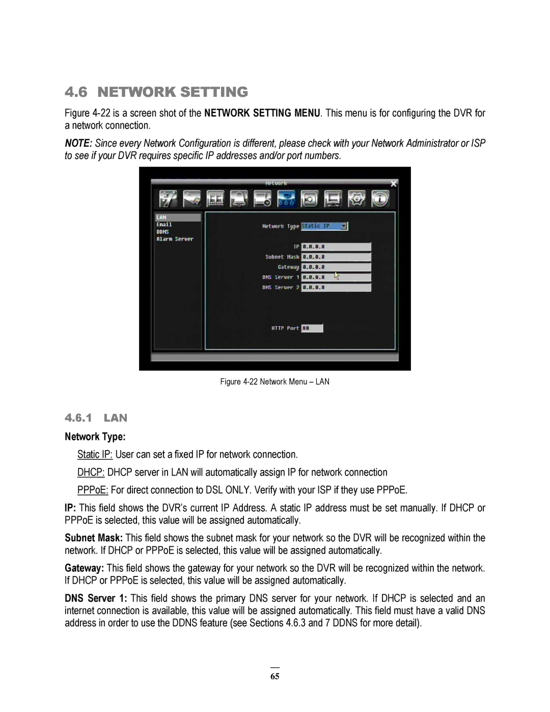 EverFocus ECOR264-8D1, ECOR264-8F1, ECOR264-4D1, ECOR264-4F1 user manual Network Setting, 1 LAN 