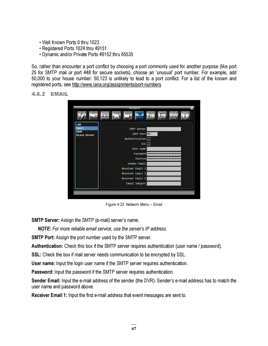 EverFocus ECOR264-4F1, ECOR264-8F1, ECOR264-8D1, ECOR264-4D1 user manual Network Menu Email 