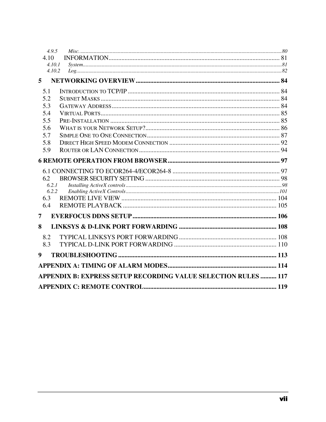 EverFocus ECOR264-8F1, ECOR264-8D1, ECOR264-4D1, ECOR264-4F1 user manual Information, Vii 