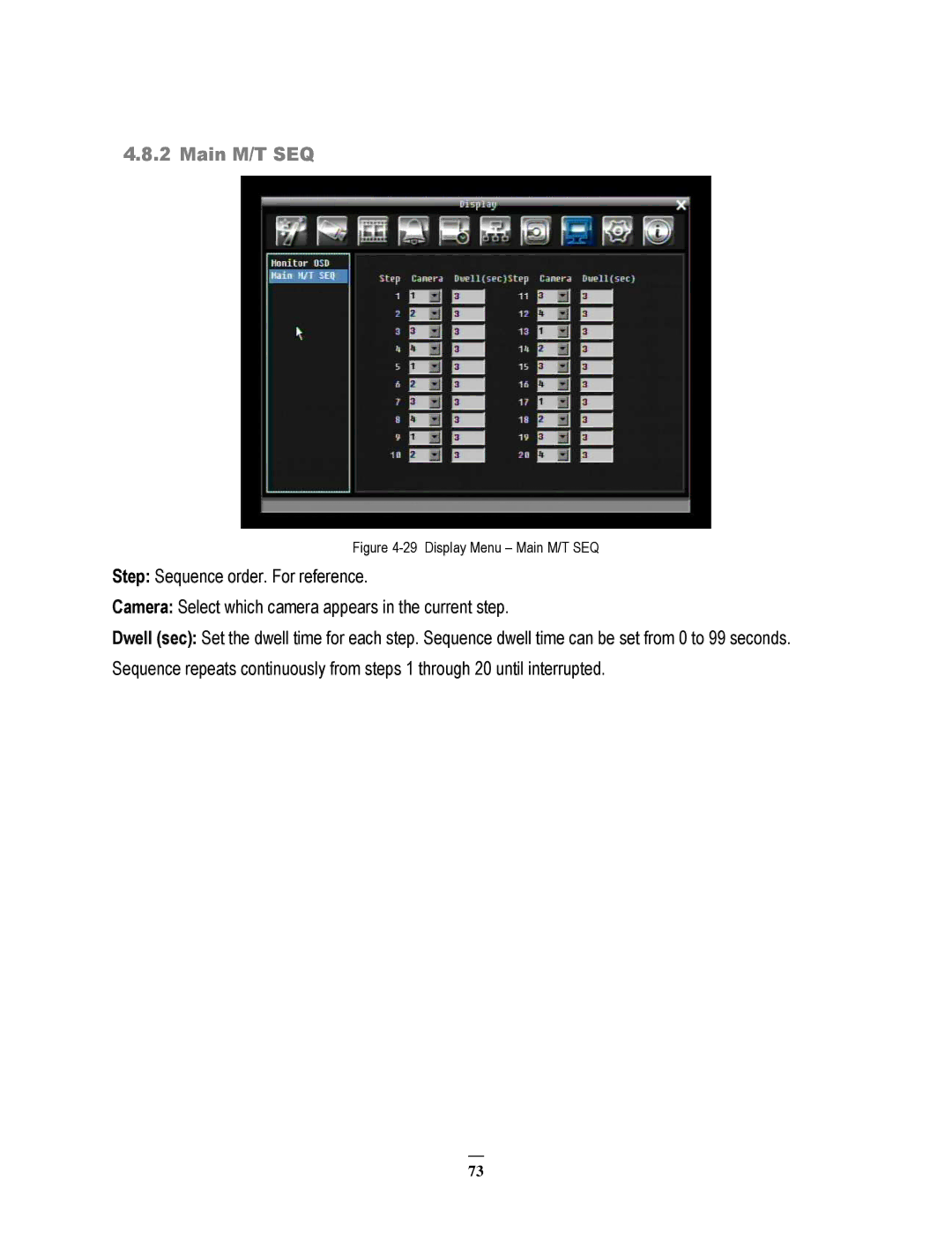 EverFocus ECOR264-8D1, ECOR264-8F1, ECOR264-4D1, ECOR264-4F1 user manual Display Menu Main M/T SEQ 