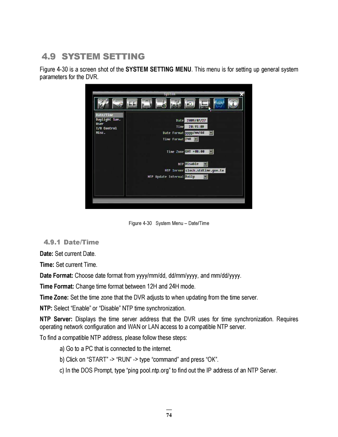 EverFocus ECOR264-4D1, ECOR264-8F1, ECOR264-8D1, ECOR264-4F1 user manual System Setting, Date/Time 