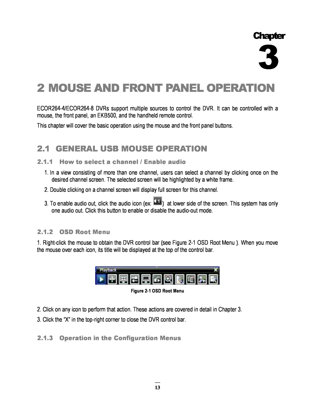 EverFocus ECOR264-8D1 Mouse And Front Panel Operation, General Usb Mouse Operation, How to select a channel / Enable audio 