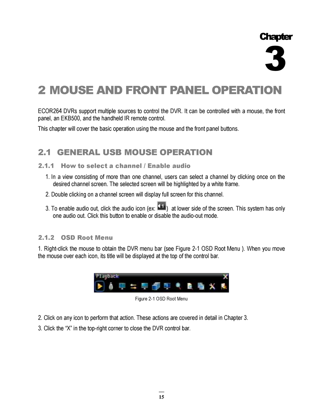 EverFocus ECOR264-16X1, ECOR264-9X1 General USB Mouse Operation, How to select a channel / Enable audio, OSD Root Menu 