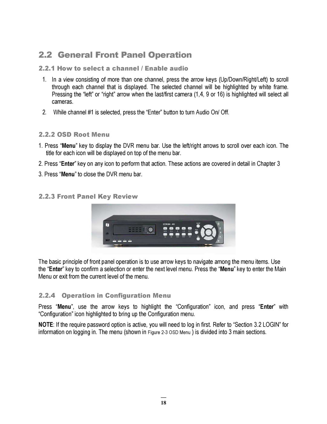 EverFocus ECOR264-16X1, ECOR264-9X1 General Front Panel Operation, Front Panel Key Review, Operation in Configuration Menu 