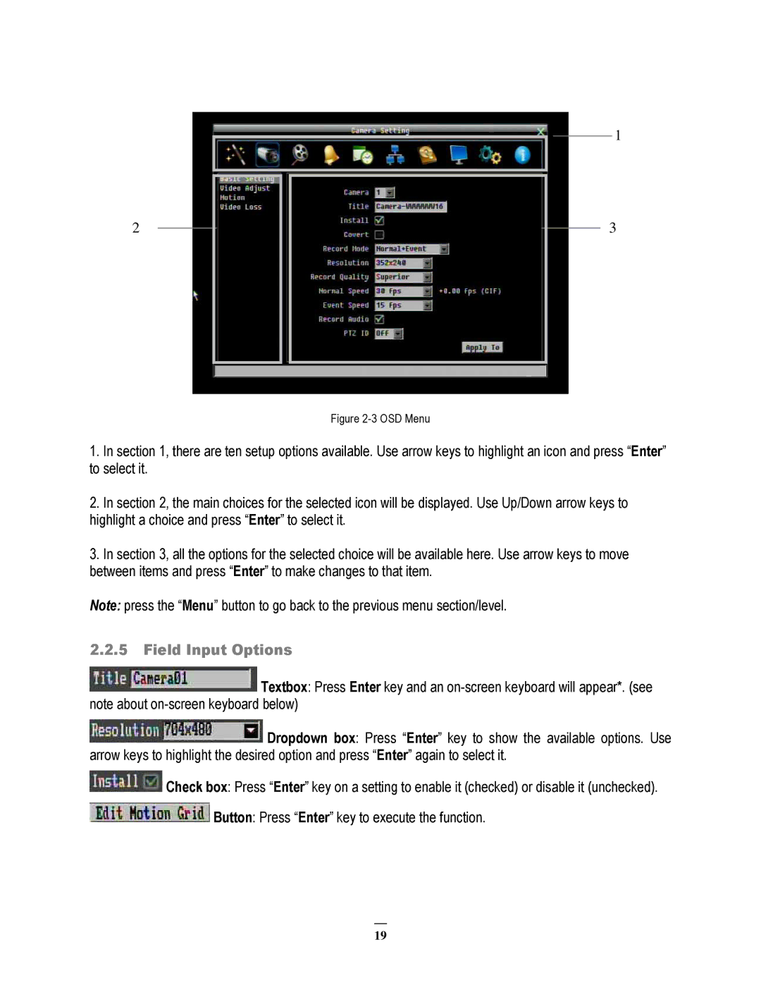 EverFocus ECOR264-9X1, ECOR264-4X1, ECOR264-16X1 user manual Field Input Options 