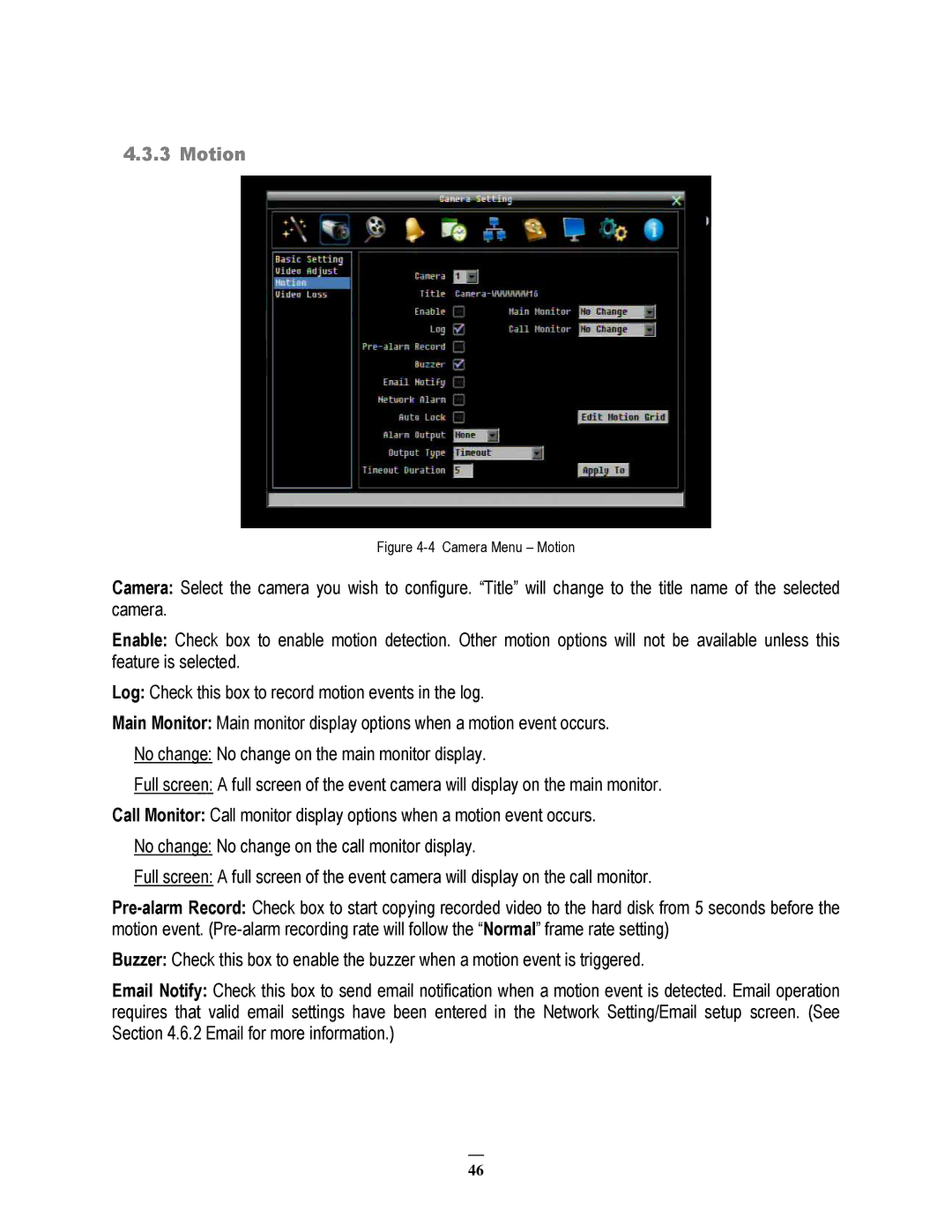 EverFocus ECOR264-9X1, ECOR264-4X1, ECOR264-16X1 user manual Camera Menu Motion 