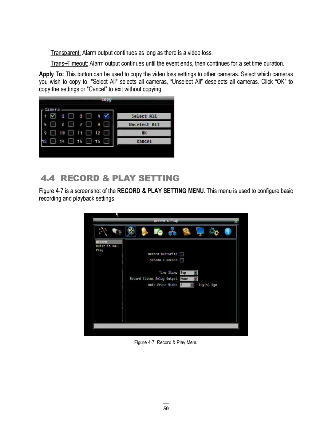 EverFocus ECOR264-4X1, ECOR264-9X1, ECOR264-16X1 user manual Record & Play Setting, Record & Play Menu 