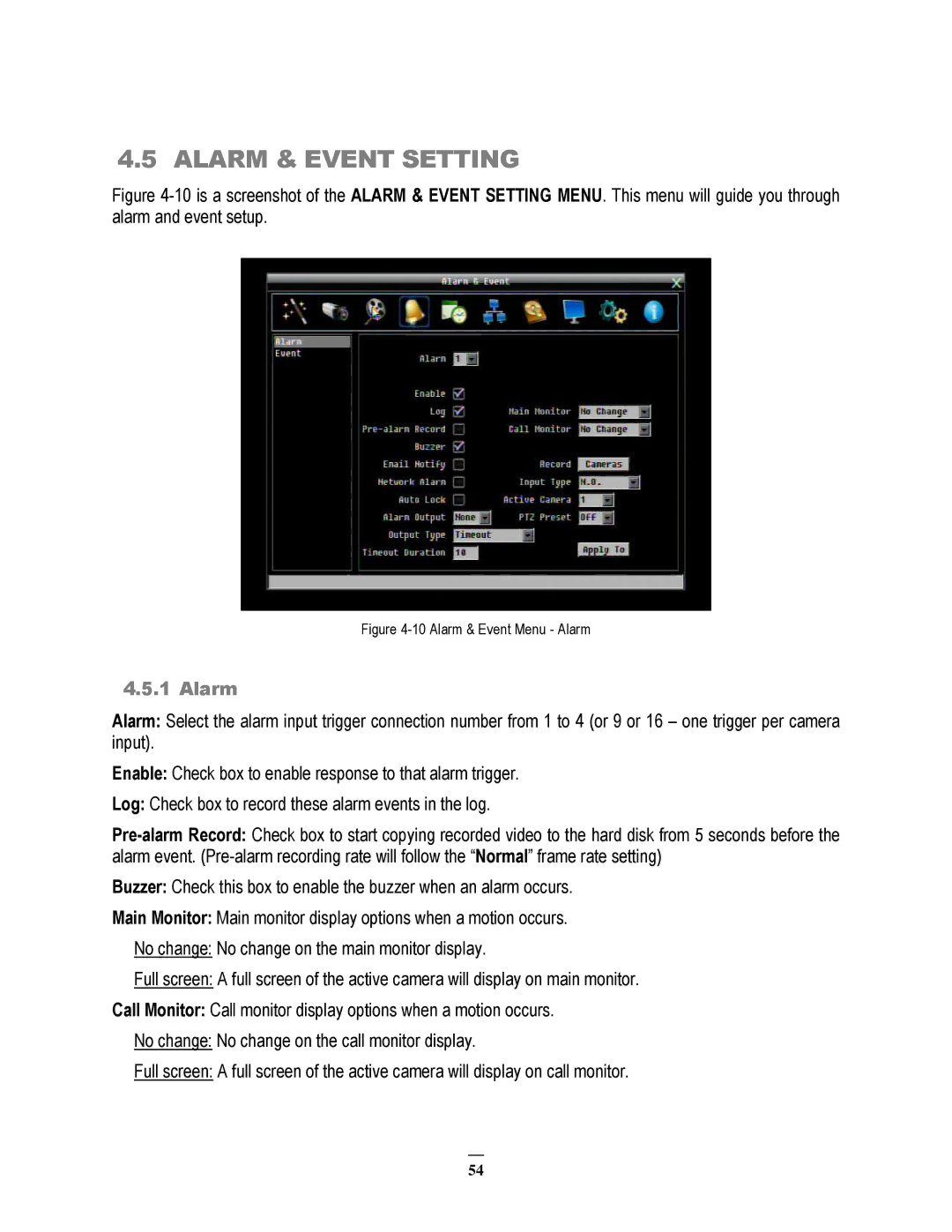 EverFocus ECOR264-16X1, ECOR264-9X1, ECOR264-4X1 user manual Alarm & Event Setting 