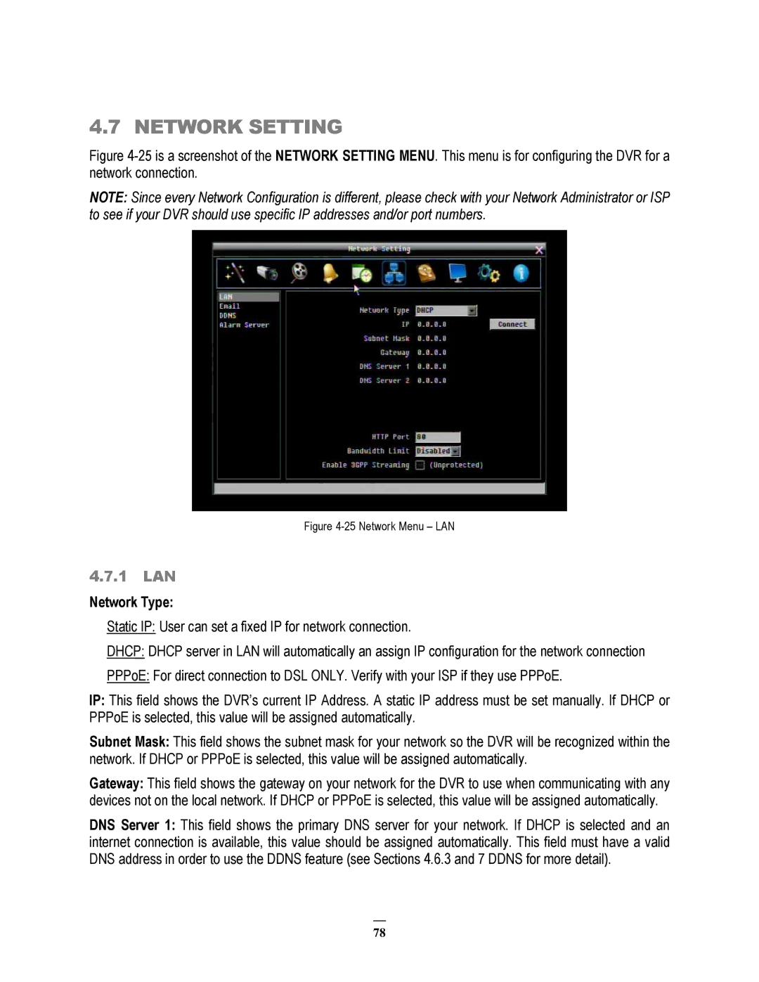 EverFocus ECOR264-16X1, ECOR264-9X1, ECOR264-4X1 user manual Network Setting, 1 LAN 