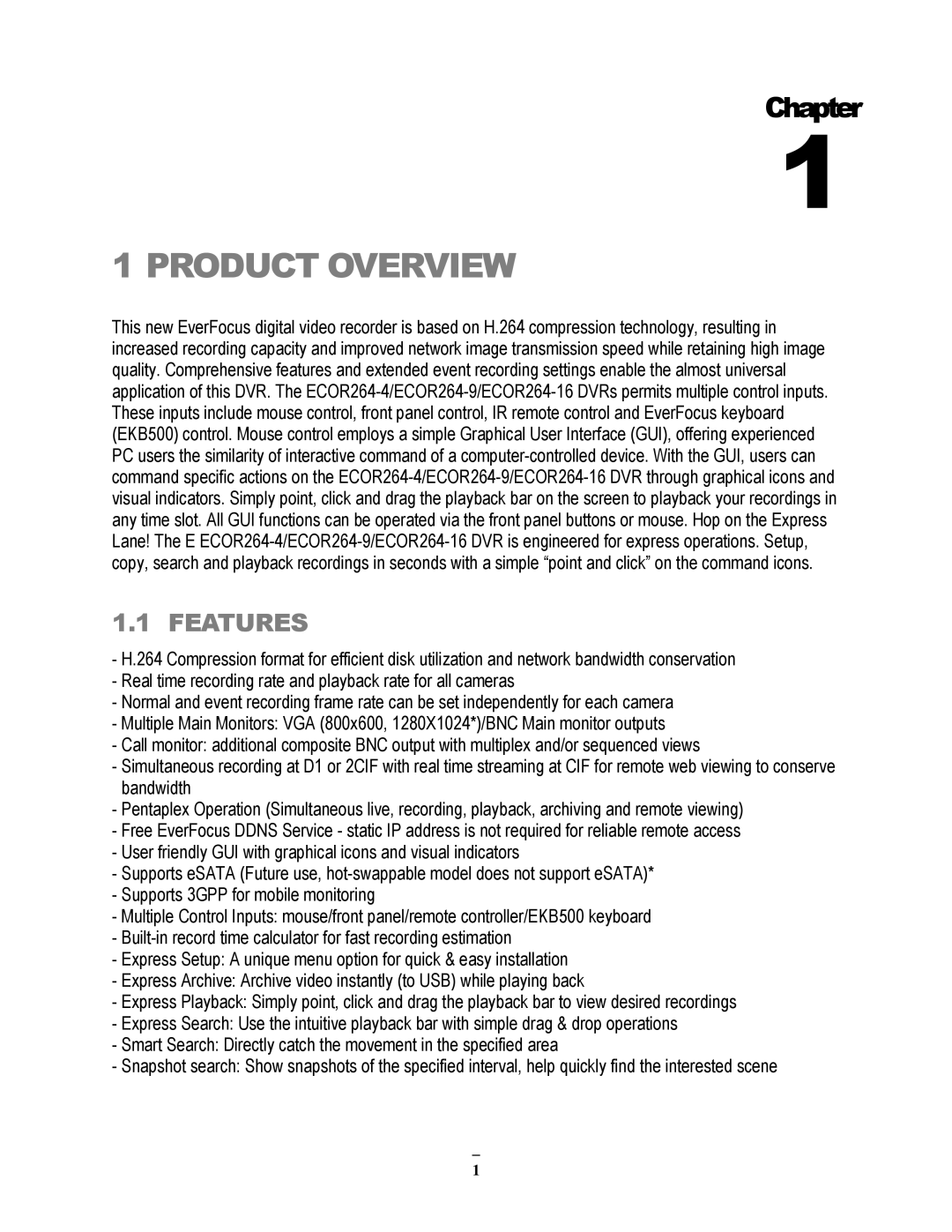 EverFocus ECOR264-9X1, ECOR264-4X1, ECOR264-16X1 user manual Product Overview, Features 