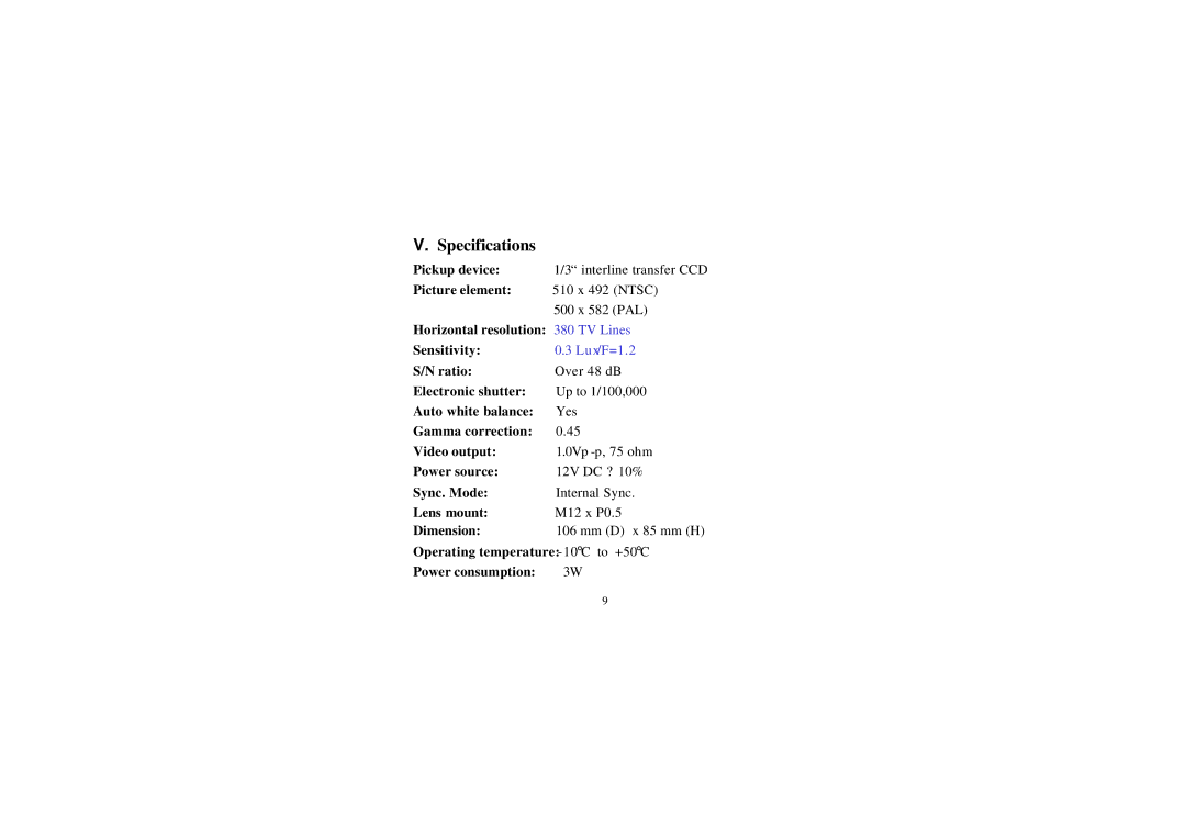 EverFocus ED200 instruction manual Specifications 