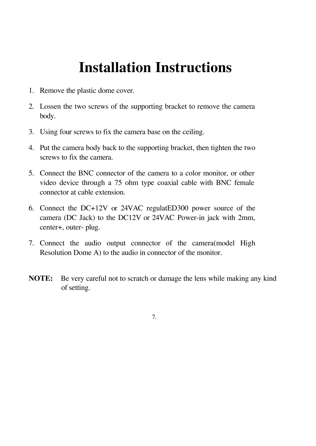 EverFocus ED300 Series user manual Installation Instructions 