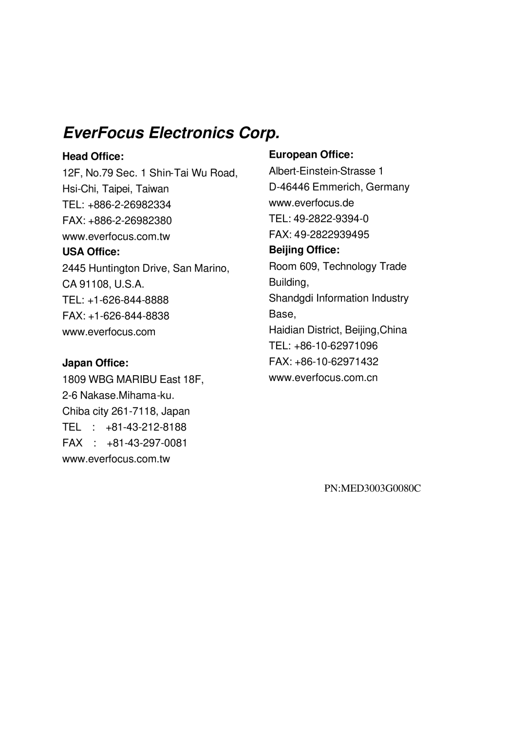 EverFocus ED300 Series user manual EverFocus Electronics Corp 