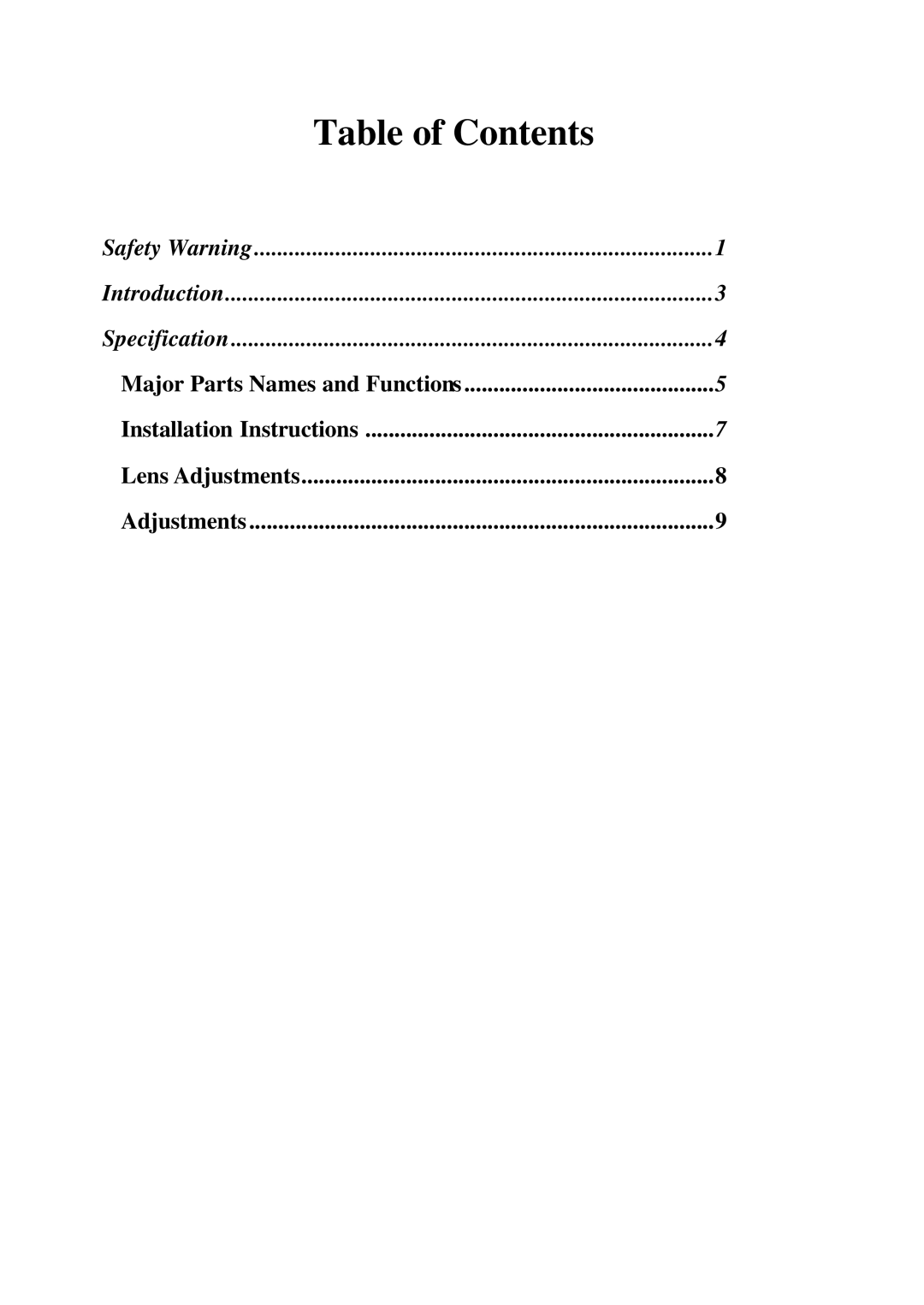 EverFocus ED300 Series user manual Table of Contents 