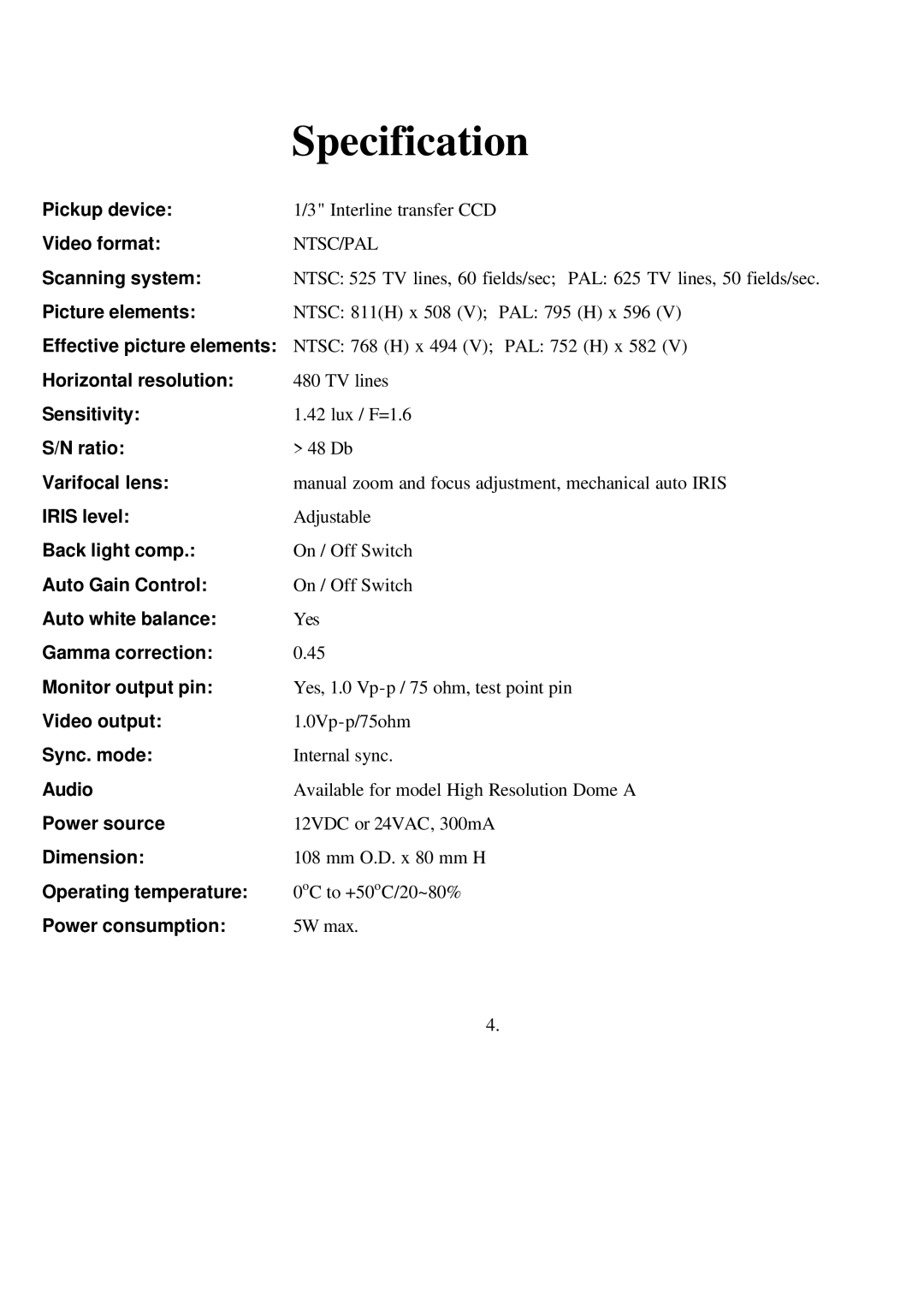 EverFocus ED300 Series user manual Specification 