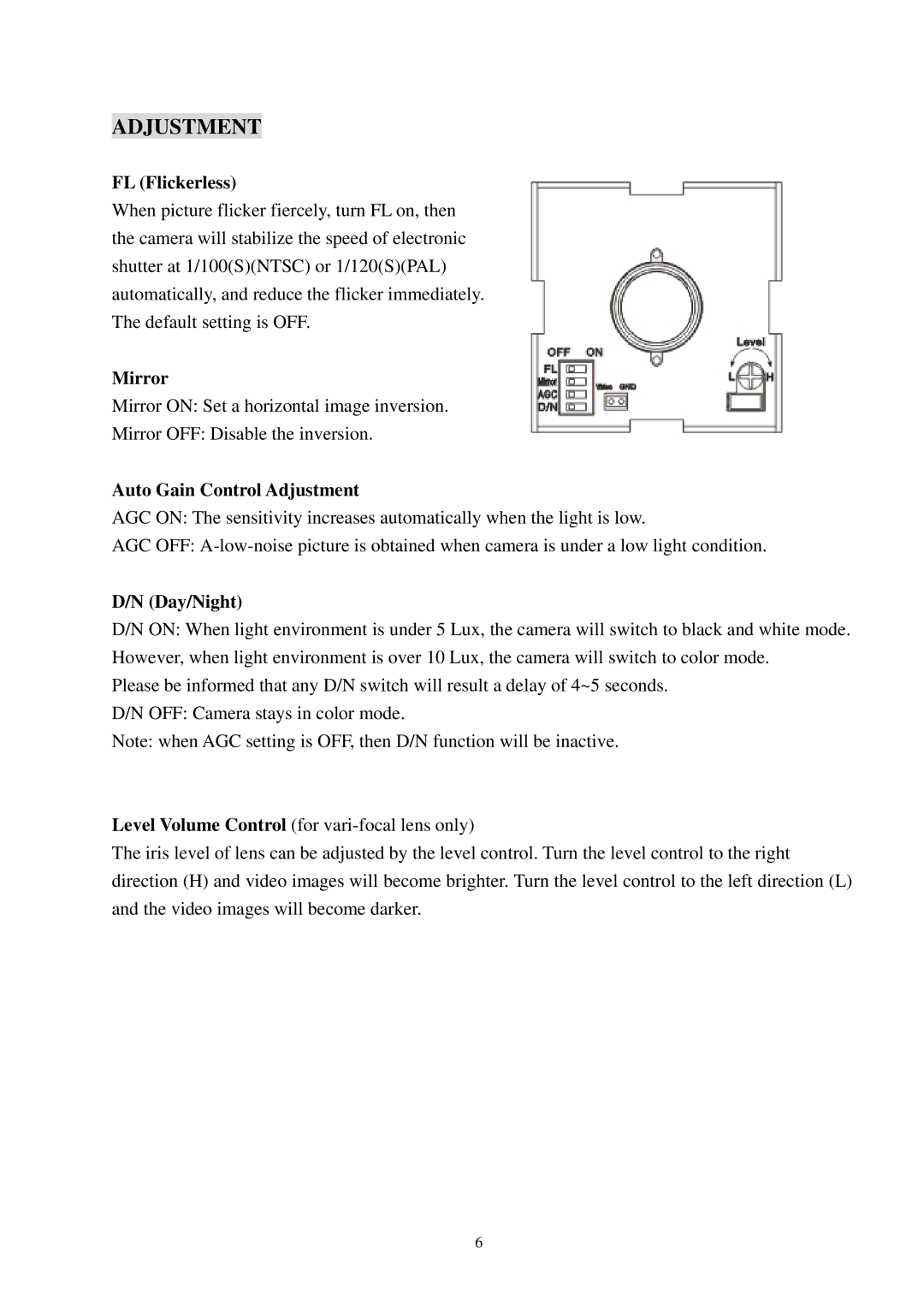 EverFocus ED200E, ED300E specifications FL Flickerless, Auto Gain Control Adjustment, Day/Night 