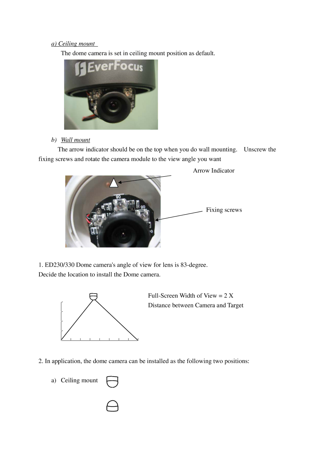 EverFocus ED230, ED330 specifications Ceiling mount 