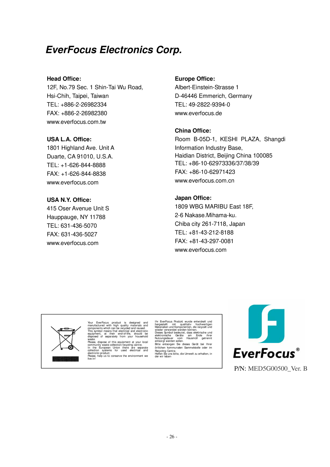 EverFocus ED550 specifications EverFocus Electronics Corp 