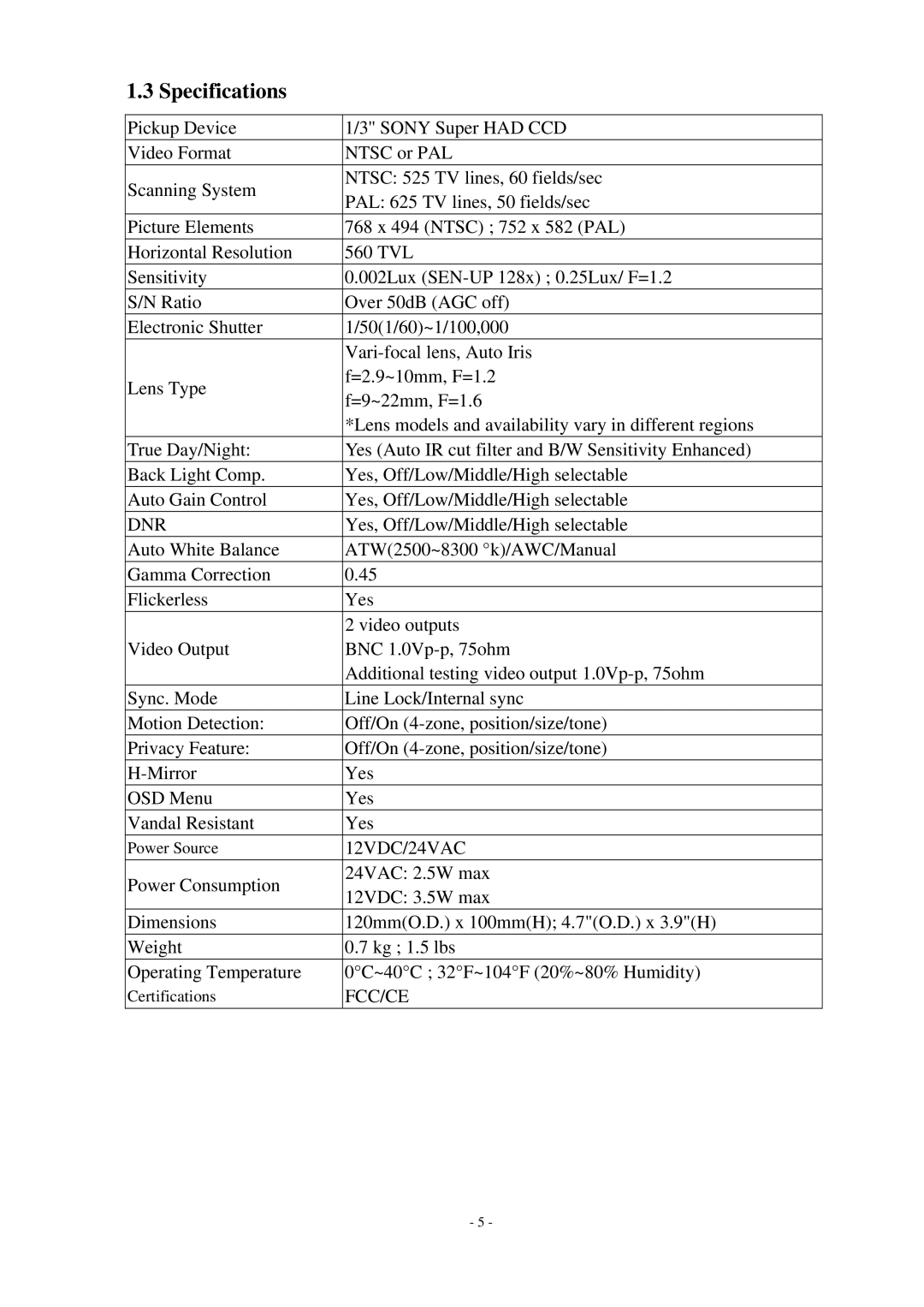 EverFocus ED550 specifications Specifications, Dnr 