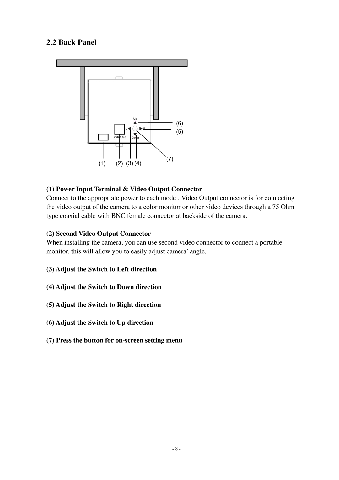 EverFocus ED550 specifications Back Panel, Power Input Terminal & Video Output Connector, Second Video Output Connector 