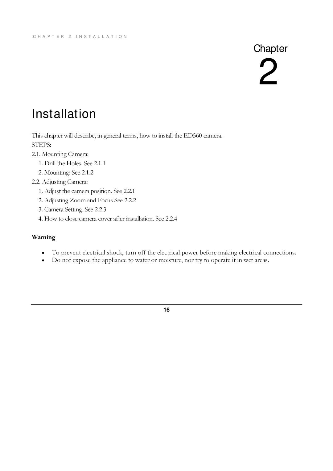 EverFocus ED560 manual Installation 