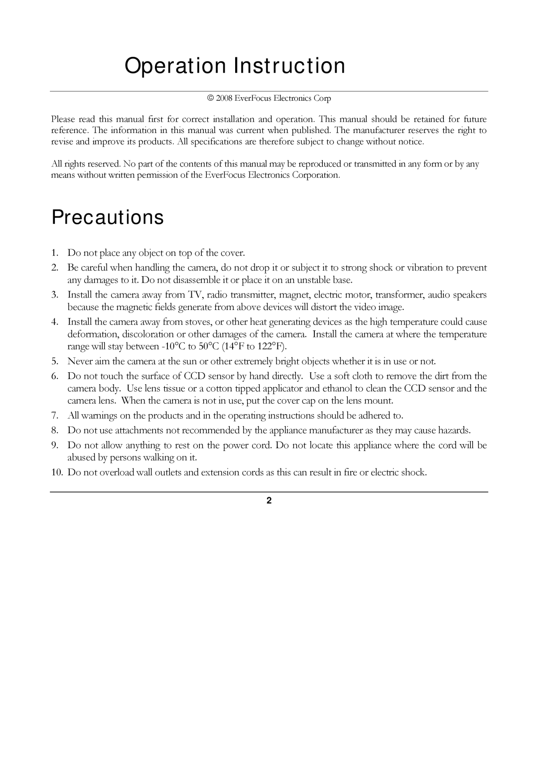 EverFocus ED560 manual Operation Instruction 