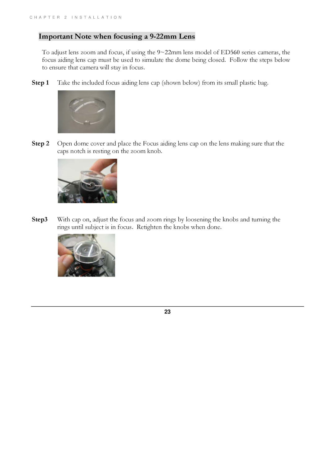 EverFocus ED560 manual Important Note when focusing a 9-22mm Lens 