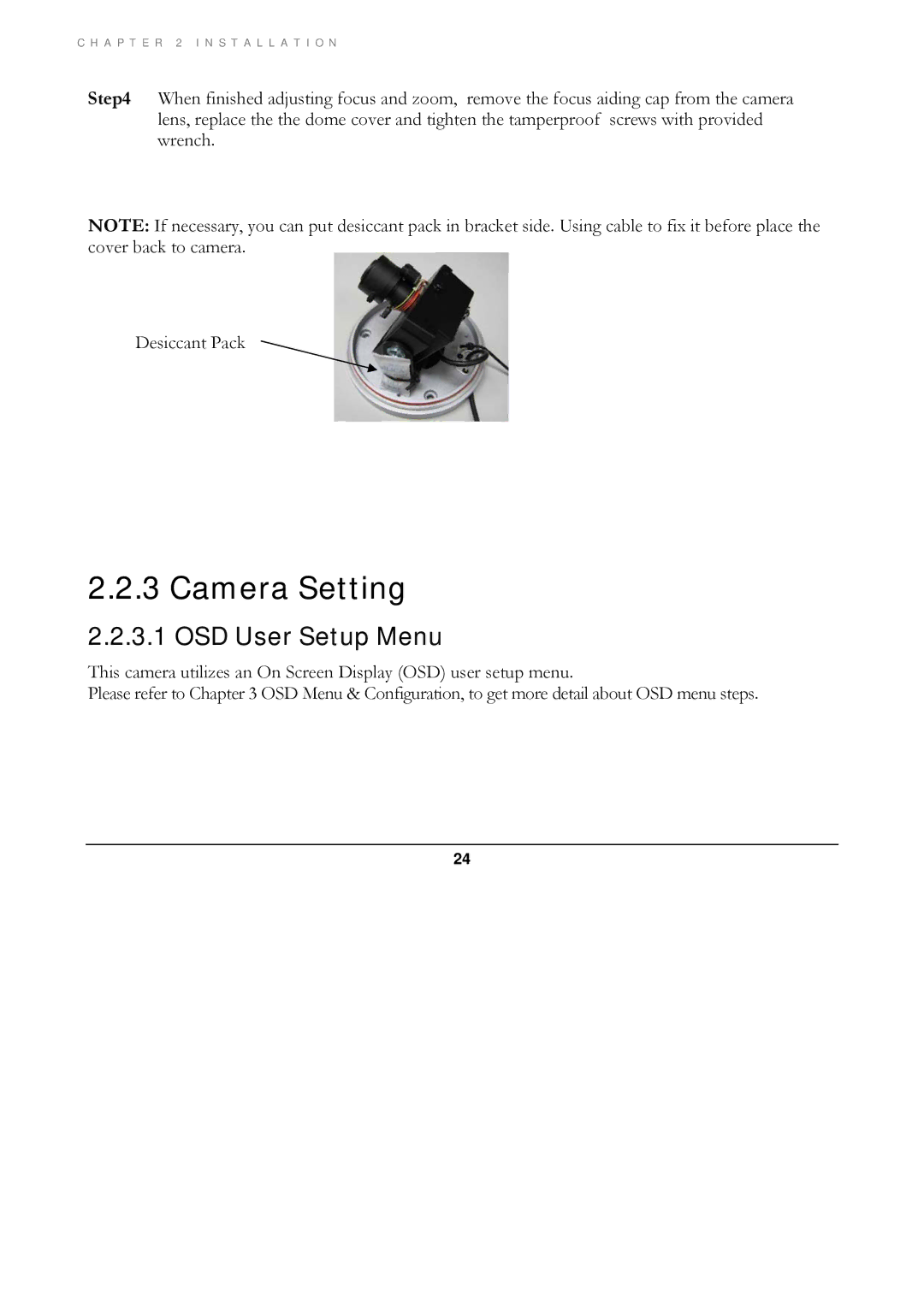 EverFocus ED560 manual Camera Setting, OSD User Setup Menu 