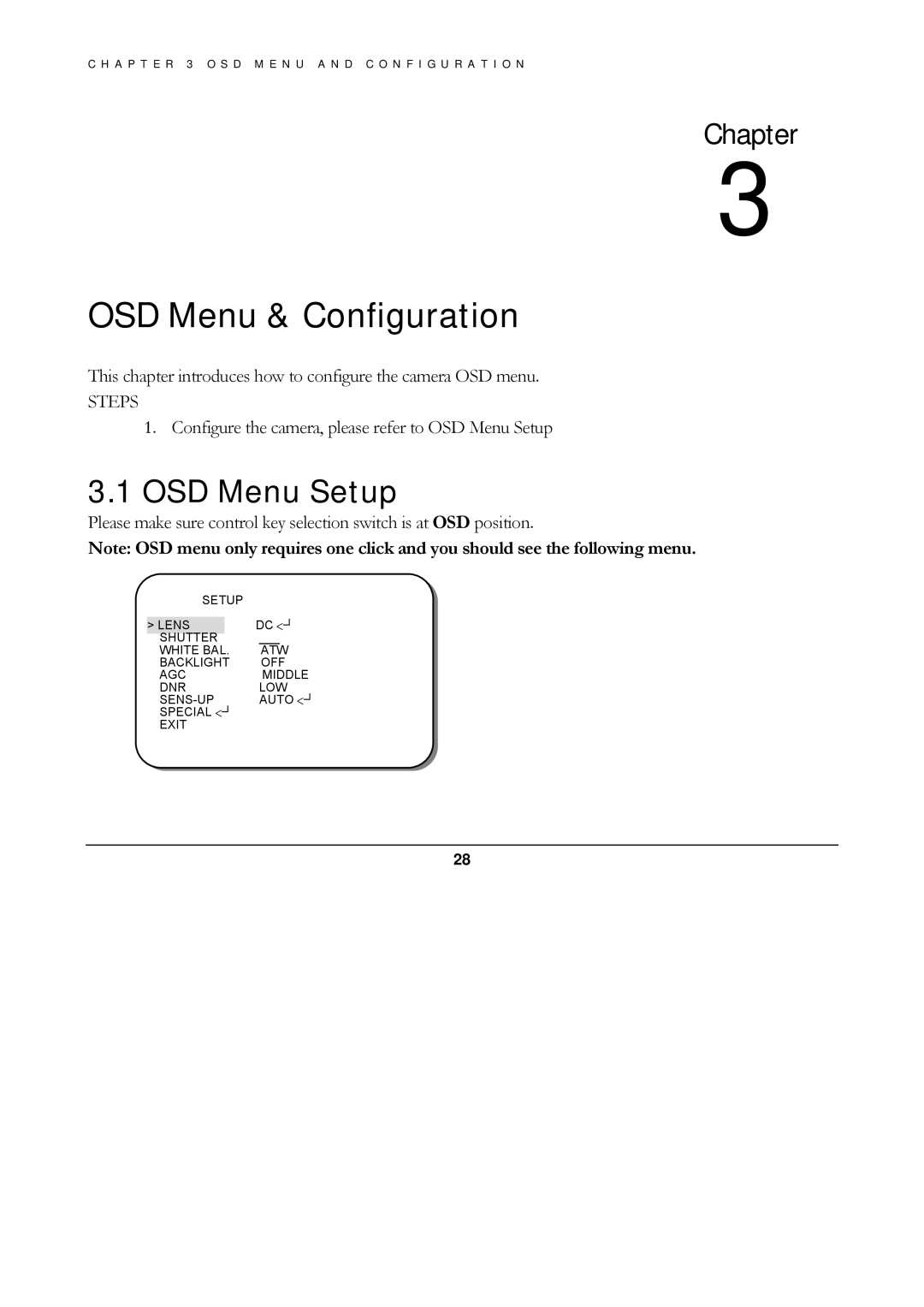 EverFocus ED560 manual OSD Menu & Configuration, OSD Menu Setup 