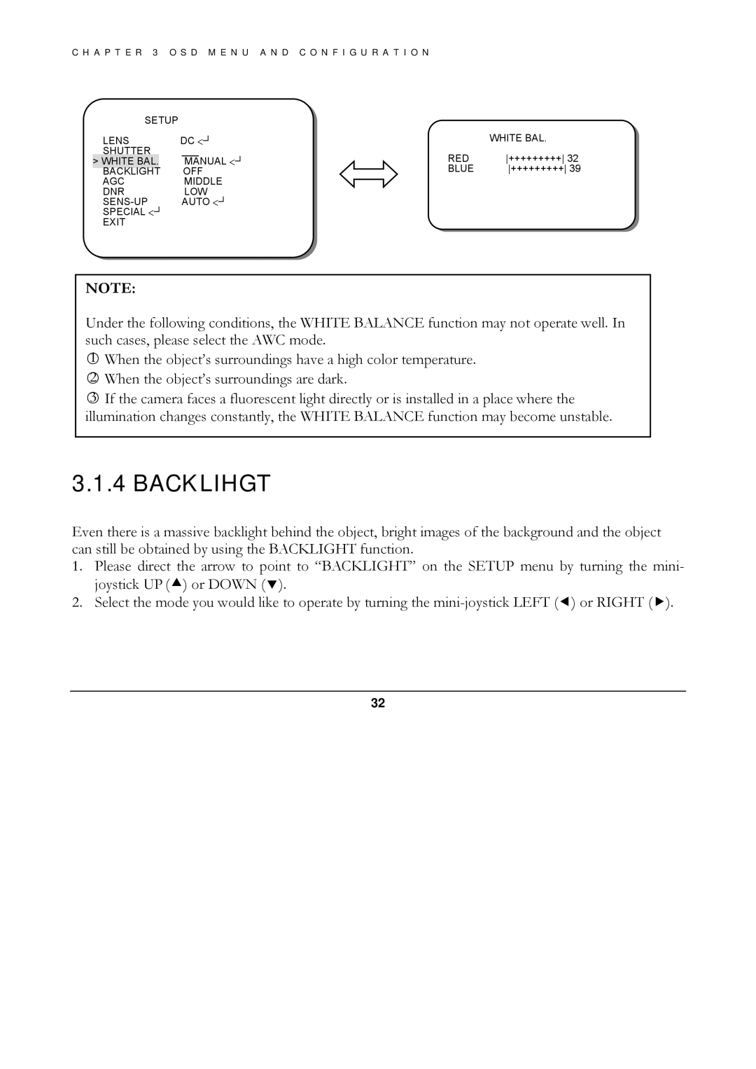 EverFocus ED560 manual Backlihgt 