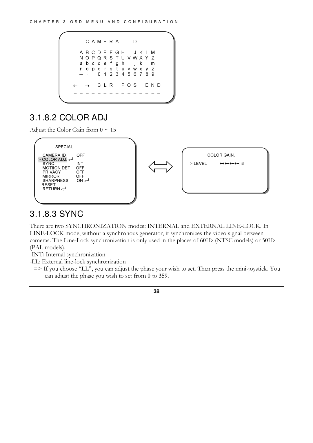 EverFocus ED560 manual Color ADJ, Sync 