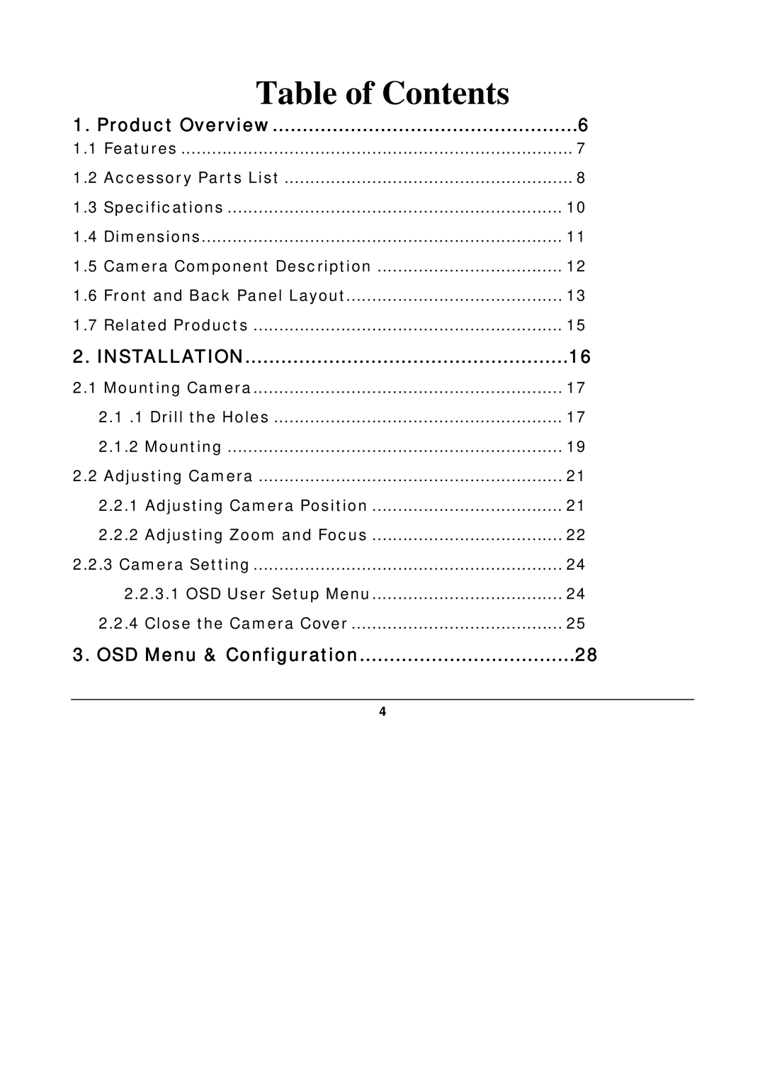 EverFocus ED560 manual Table of Contents 