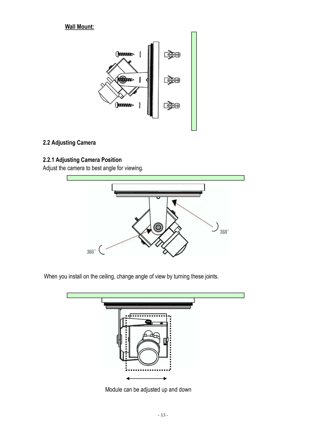 EverFocus ED610 specifications Wall Mount Adjusting Camera Adjusting Camera Position 