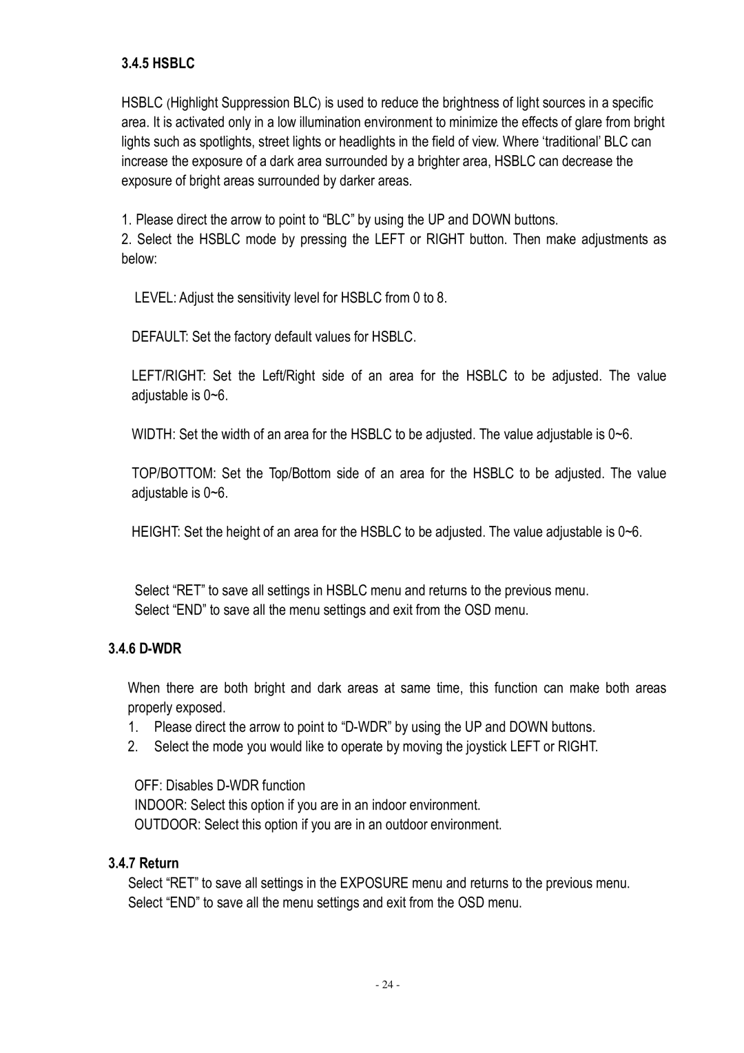 EverFocus ED610 specifications Hsblc, Wdr, Return 