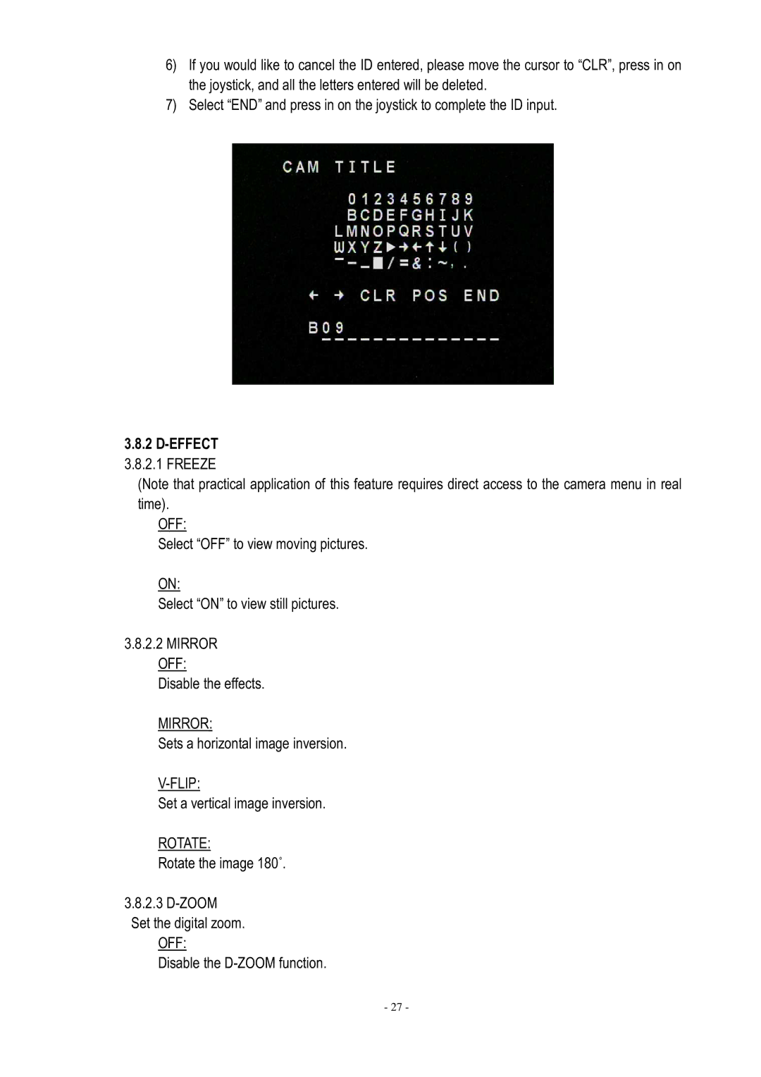 EverFocus ED610 specifications Effect 3.8.2.1 Freeze, Mirror, Flip, Rotate 