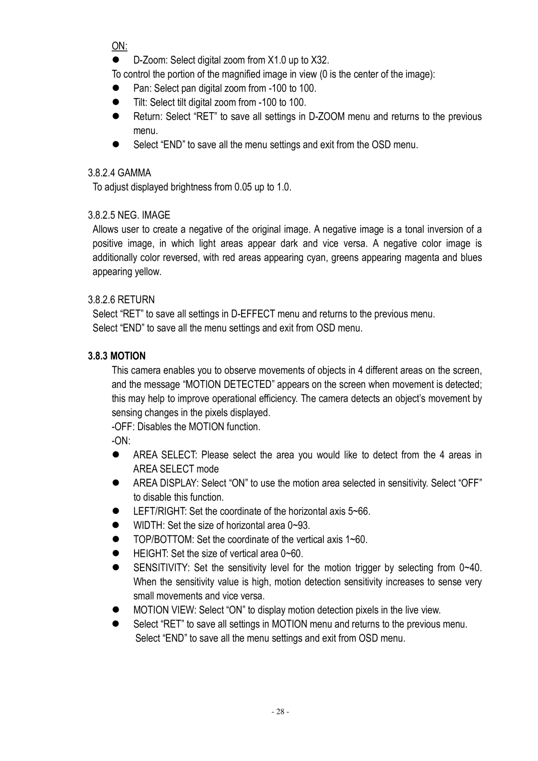 EverFocus ED610 specifications Motion 