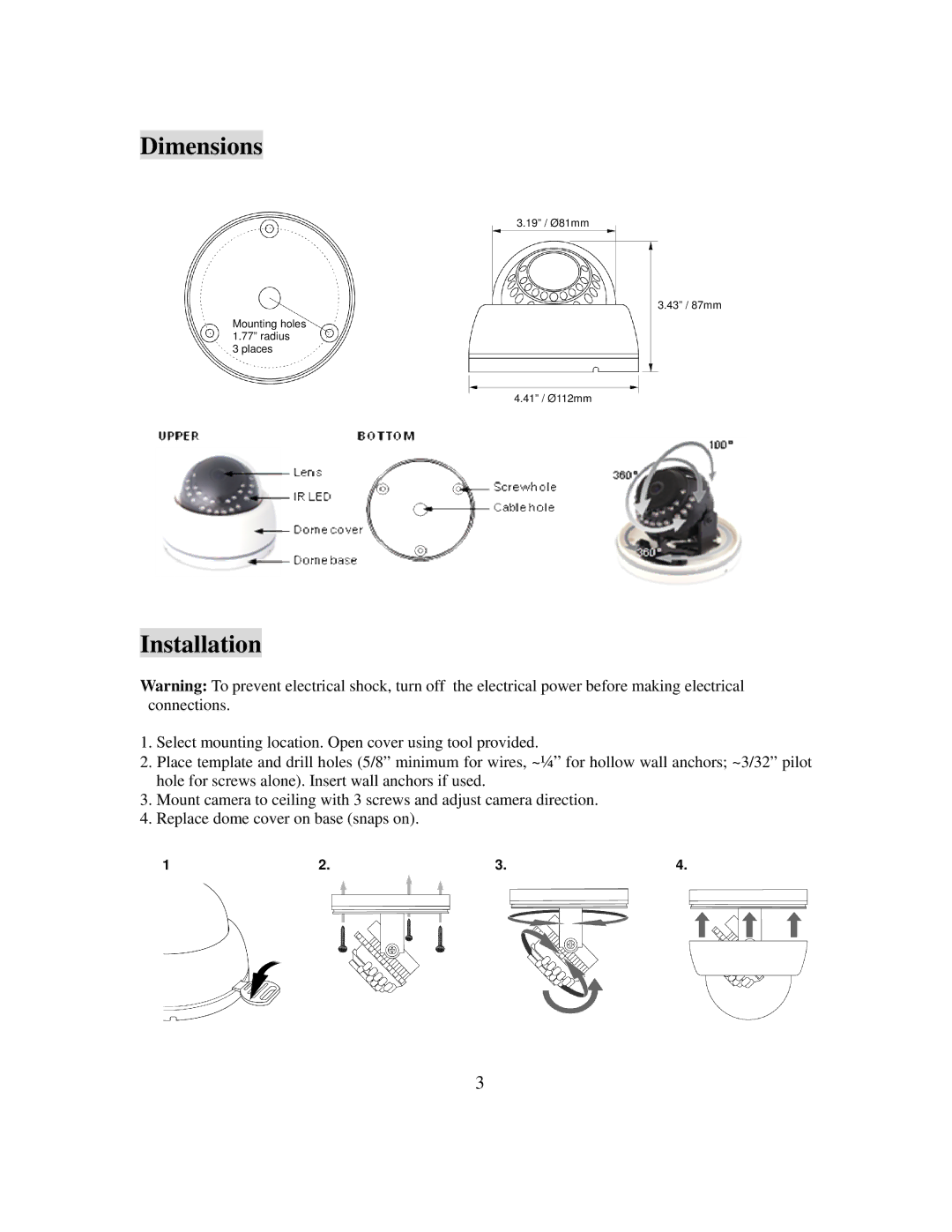 EverFocus ED635 specifications Dimensions, Installation 