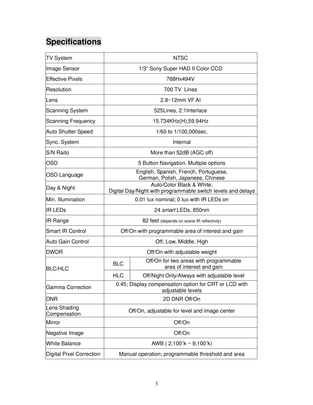 EverFocus ED640 specifications Specifications, Ntsc 