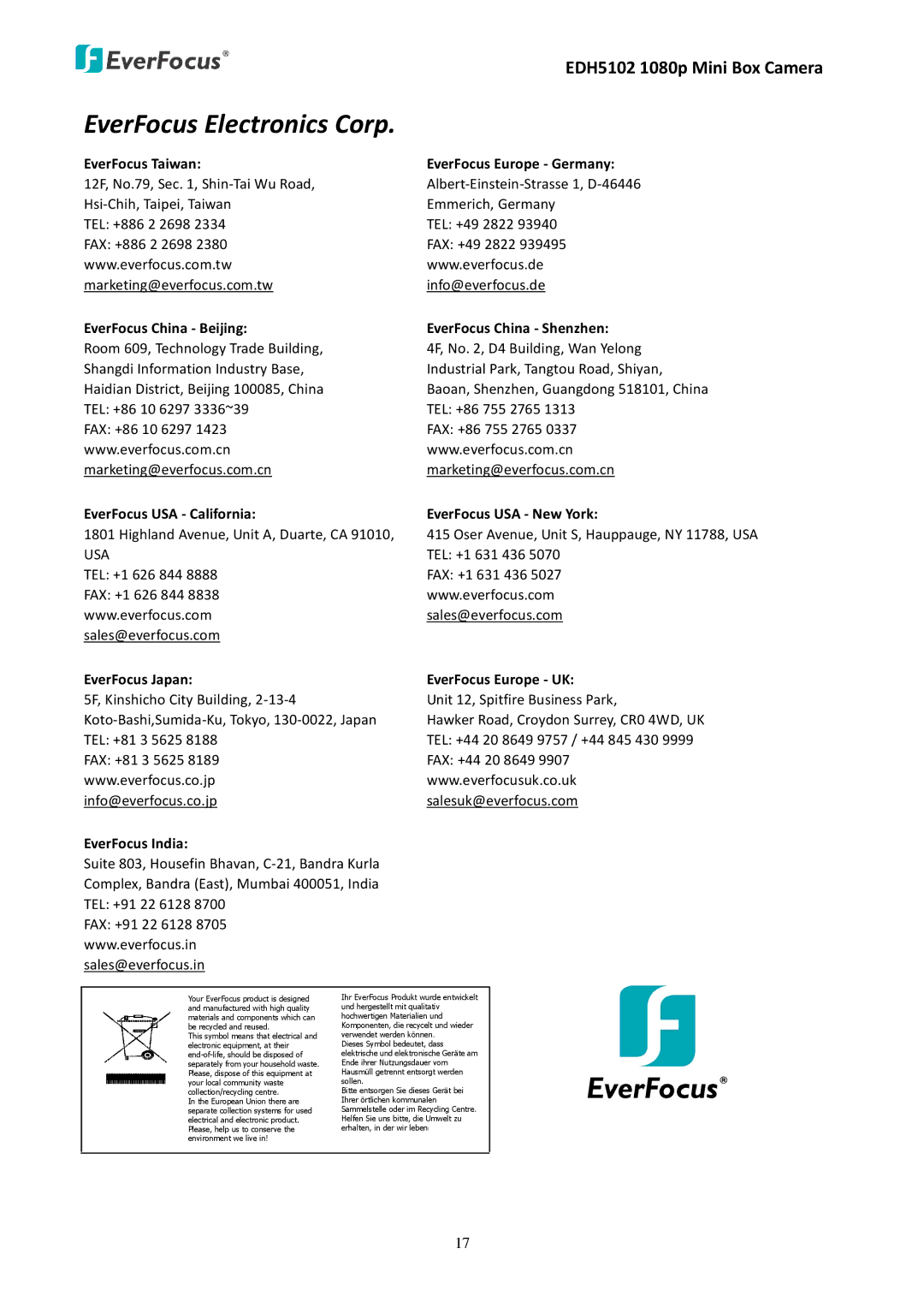 EverFocus EDH5102 user manual EverFocus Electronics Corp 