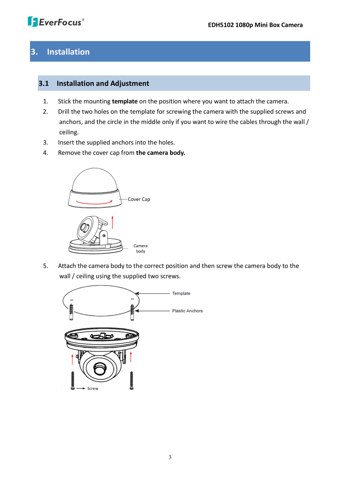 EverFocus EDH5102 user manual Installation and Adjustment 