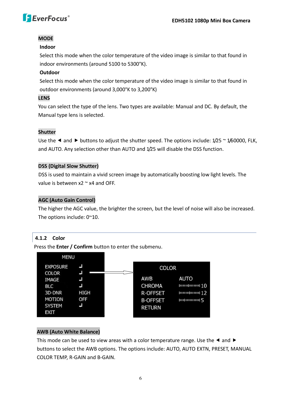 EverFocus EDH5102 user manual Mode, Lens 