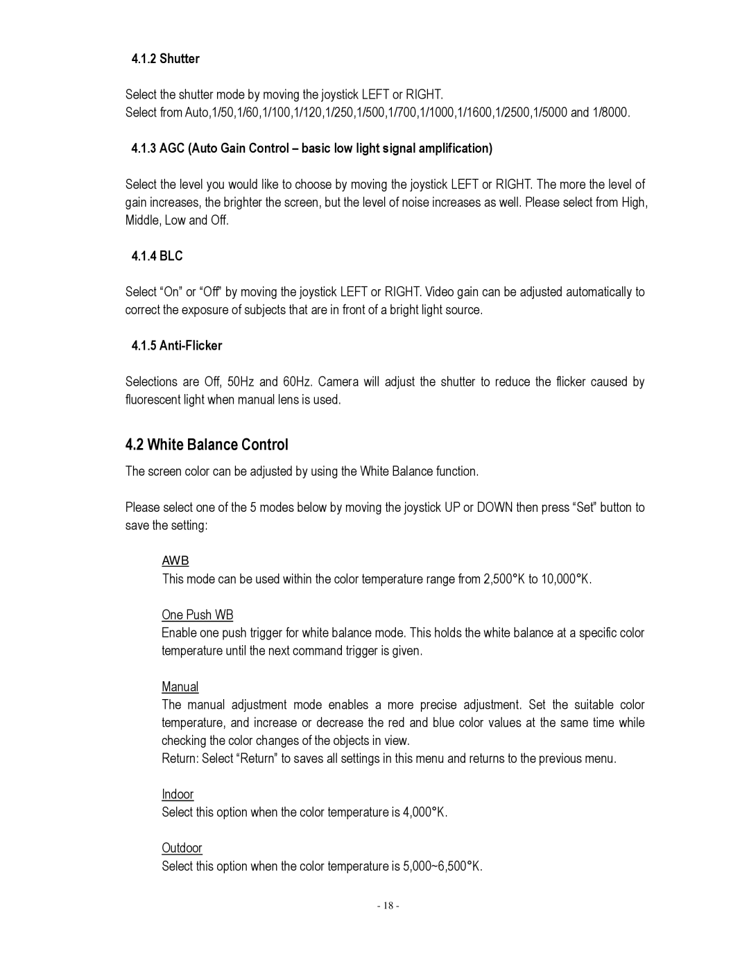 EverFocus EDH5240 specifications White Balance Control 