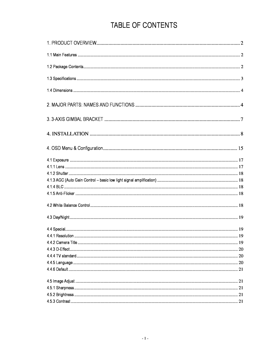 EverFocus EDH5240 specifications Table Of Contents 