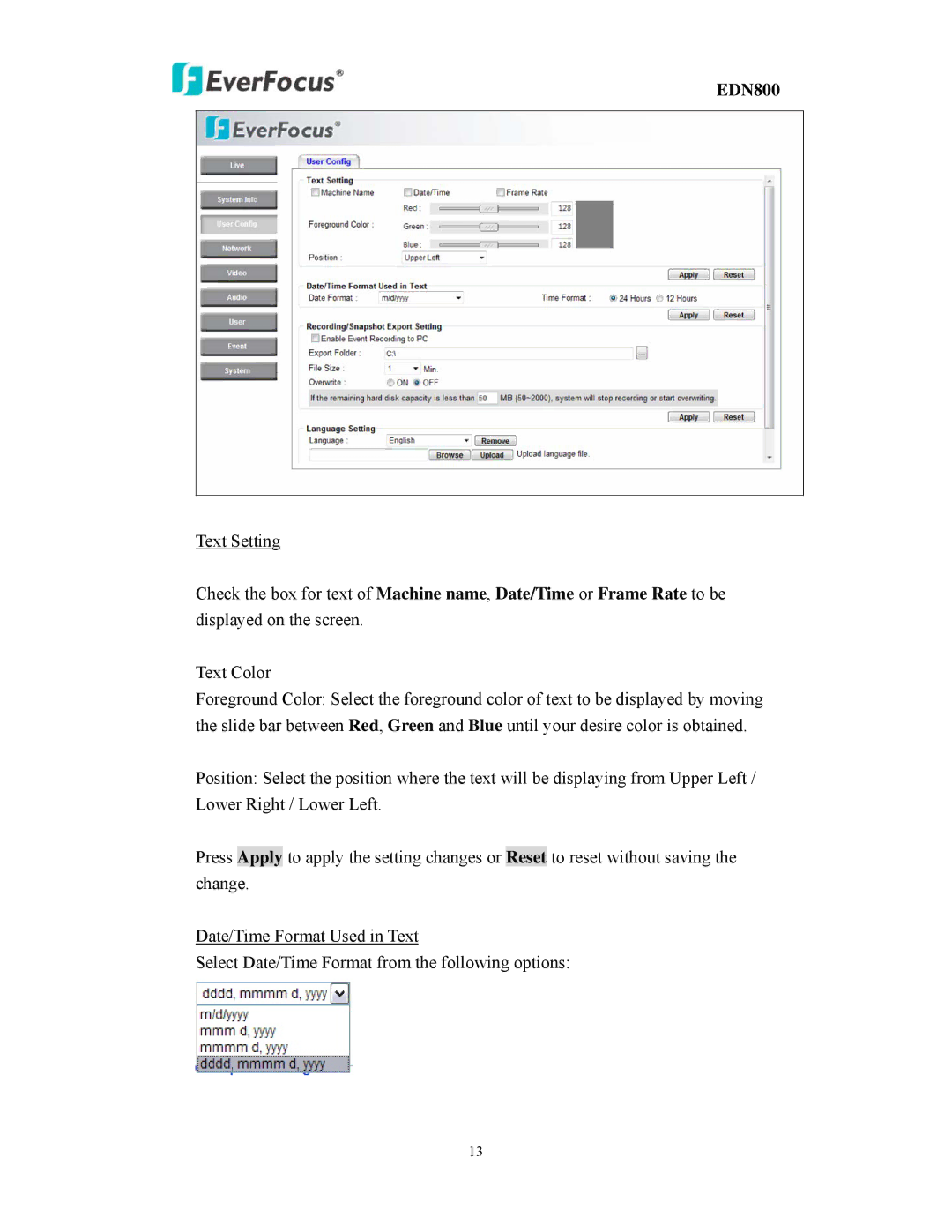 EverFocus EDN800 user manual 