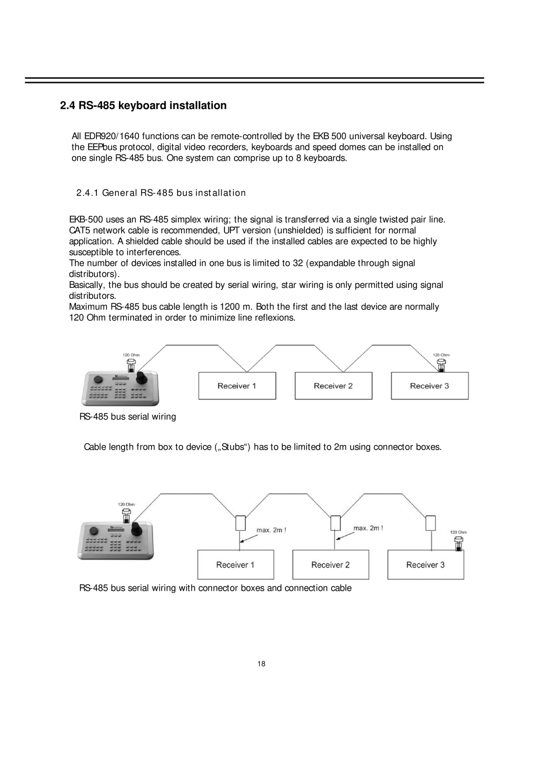 EverFocus EDR-920, EDR-1640 manual RS-485 keyboard installation, General RS-485 bus installation 