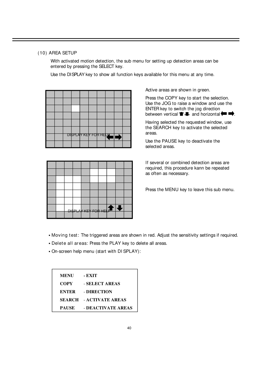 EverFocus EDR-920, EDR-1640 manual Area Setup 